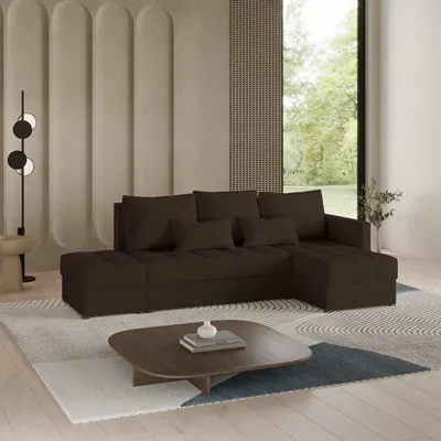 Produktbild von Masseno Ecksofa LUMARI R-S mit Schlaffunktion L-Form, Sofa mit Bettkasten, Wohnzimmersofa, Couch, Soffa, Bettsofa, Couchgarnitur- Braun, NEVE 28