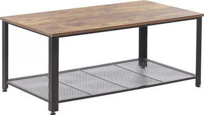 Produktbild von BELIANI Couchtisch Braun mit Schwarz MDF Platte 106 x 60 cm Holzoptik Metall Gestell Stauraumfläche Rechteckig Minimalistisch Modern