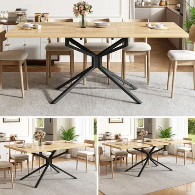 Imagen del producto de Mesa de comedor extensible, rectangular, de 120/160 x 90 cm, con estructura metálica en forma de estrella, patas ajustables y fabricada en MDF, para 4-6 personas