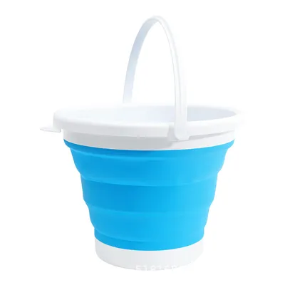 Produktbild von Falteimer 10 Liter Silikon Eimer faltbar - 10l Putzeimer für Reinigung Camping Angeln Küche - 10 Liter Haushaltseimer kompakt blau weiß