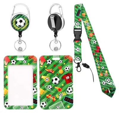 Produktbild von Ausweishalter mit Umhängeband, Fußball-Ausweishalter, erweiterbar mit Karabinerhaken, Kartenhalter mit abnehmbarem Umhängeband, Schlüsselring für Kinder, Schüler, Lehrer, Krankenschwestern