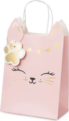 Produktbild von Geschenktüte Katze mit Henkel 18x10x27cm Hellrosa / Gold