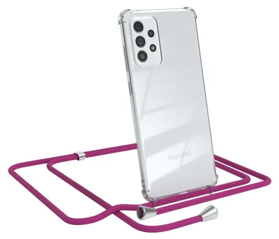 Produktbild von EAZY CASE Handykette kompatibel mit Samsung Galaxy A72 / A72 5G, Handyhülle mit Umhängeband, Handykordel, Schutzhülle Clear, Band in Rosa