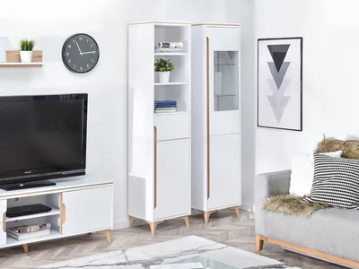 Zdjęcie produktu dla Regał z drzwiami i szufladą ALITA - jesion / biały