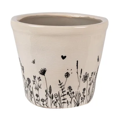 Image de Clayre & Eef Pot de fleurs Ø 12x11 cm Beige Noir Céramique Fleurs