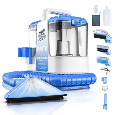 Immagine prodotto di Aspirapolvere per tappeti e imbottiti - Pulitore portatile per macchie - Potenza di aspirazione di 32 kPa - 600 W - Pulizia a umido e a secco - 4-5 accessori - Colore: blu