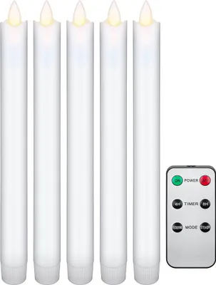 Produktbild von 5er-Set weiße LED-Echtwachs-Stabkerzen, inkl. Fernbedienung