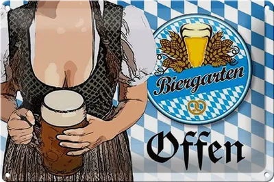 Produktbild von Blechschild Biergarten offen, 30 x 20 cm, Blechschilder Spruch Getränk Alkohol, Bier Bayern