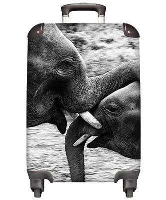 Produktbild von MuchoWow® Koffer Handgepäck Trolley Rollkoffer Kleine Reisekoffer mit 4 Rollen - Elefant - Tiere - Natur - Schwarz und weiß - Cabin Size < 55x40x23 cm & 55x40x20 cm - Fotokoffer - Kabinenkoffer - Boardgepäck - Reise-Box - Reisekoffer - Reisegepäck - Koffer mit Bild - Trolley für Kinder
