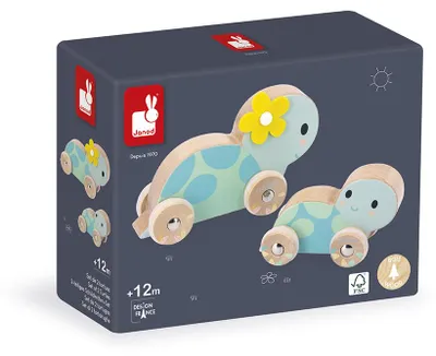 Produktbild von Janod Holzspielzeug Schildkröten - Set aus 2 rollenden Tieren