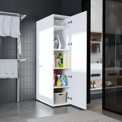 Image de Roomart  • Armoire haute DORA, 45 cm de large  • Blanc  • Chêne blanc • Chêne • Chêne anthracite