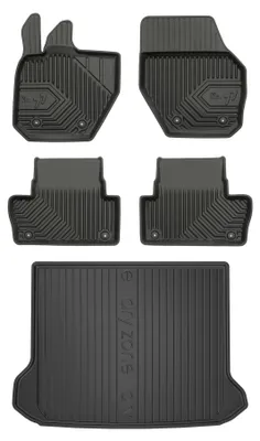 Image de Tapis en caoutchouc + bac de coffre pour Volvo XC60 I 2008-2017 (SUV, coffre standard) – 5 pièces, noirs, sur mesure