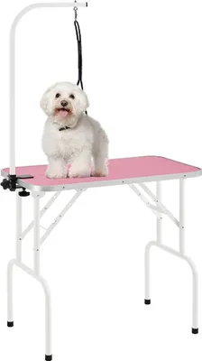 Produktbild von Yaheetech Hundepflegetisch, Trimmtisch für Hunde, Hundefriseur Tisch, Hunde Badetisch, Pudel Fellpflege, Hund Schertisch, höhenverstellbar, rutschfest, bis 100 KG belastbar Rosa