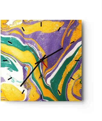 Produktbild von Wanduhr - Quadrat - Glasuhr - Abstraktion modern - 30x30cm - Schleichendes Uhrwerk - Lautlos - zum Aufhängen bereit - Dekoration Modern - Wanddekoration aus Glas - C3AC30x30-3961