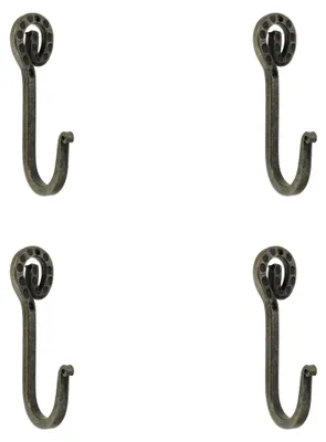 4er-Set schwere Eisen-Wandhaken, Zinnfinish, Vintage
