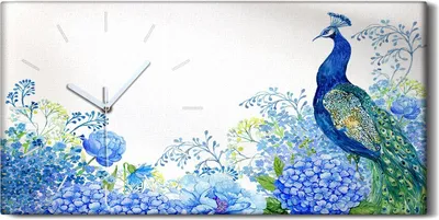 Produktbild von Dekor Leinwand Uhr Wandbilder Geräuschlos 60x30 Gemälde Blumen Vogel Pfau Kunst - weiße Hände