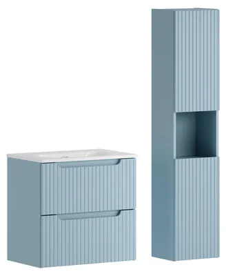 Productafbeelding van Een 60 cm brede meubelset met een SKY-wastafel en een hoge kast