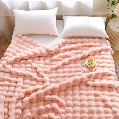Produktbild von Plüsch-Sofadecke,Kaninchen Plüsch Flauschige Decke, einfarbige Deckedickes Flanell multifunktionale Bettdecke für Schlafzimmer, Sofa,Büro,Reisen,Campingdecke(Rosa,130x160cm)
