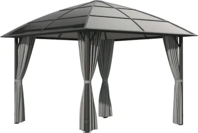 Image de Outsunny Tonnelle de jardin pavillon de jardin 3 x 3 m structure aluminium toit polycarbonate imperméable UV 60+ avec parois latéraux gris foncé