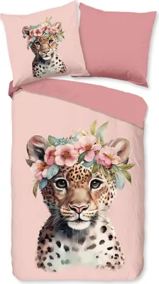 Produktbild von Duvet cover Good Morning 135x200 + 1* 80x80 cm - Leopard cub with flower crown