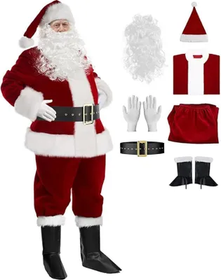 Obrázok produktu pre Kostým Otca Vianoc pre mužov kompletný pre dospelých Vianočný zamatový oblek so Santovou čiapkou Vianočná bunda cosplay kostýmy maškarné kostýmy, muži, 7-dielna sada, jedna veľkosť