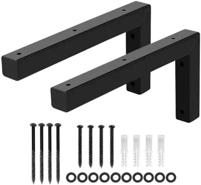 Produktbild von PolkaHome® 2x schwere Metall-Wandkonsole für Waschbecken, 300 x 150 mm, Eckwandkonsole mit Befestigungsmaterial, Schwarz