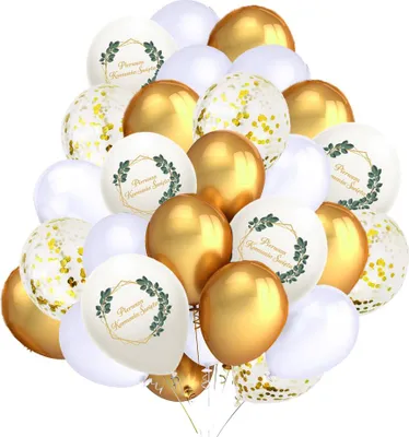 Image de Set de ballons de communion CONFETTIS FEUILLES dorés 30 pièces
