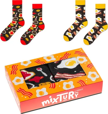 Produktbild von Set mit 2 Paar Langen Socken für Herren 41-46 mit Lustigem Muster, Socken mit Frühstücksmotiv