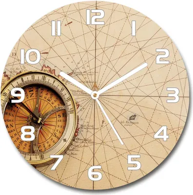 Produktbild von Wanduhr aus Glas 30fi Glasbild Glasuhr Gehärtetes Glas - weisse-zeiger - Compass on the map