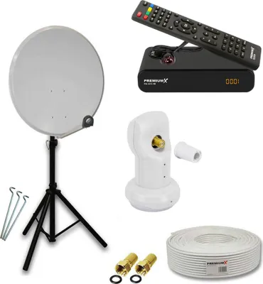 Produktbild von PremiumX SAT Anlage 80cm Antenne Single LNB Kabel Stativ Receiver