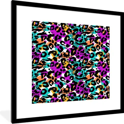 Produktbild von MuchoWow® Gerahmtes Poster Pantherdruck - Farbe - Flecken 40x40 cm - Poster mit Schwarzem Bilderrahmen Wandposter Rahmen Foto Bilder - Poster - Plakat im Rahmen