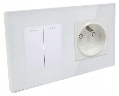Produktbild von B-line Steckdose mit Doppel-Wippschalter Weiß Glas