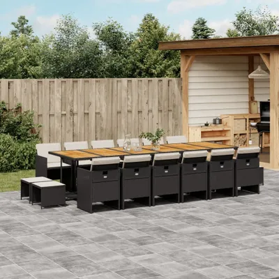 Produktbild von Möbel 17-tlg. Garten-Essgruppe mit Kissen Schwarz Poly Rattan - Balkonmöbel 3277778
