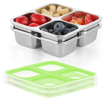 Immagine prodotto di Omgoods - Contenitore per alimenti in acciaio inossidabile, con 4 scomparti, ideale per snack e pranzo