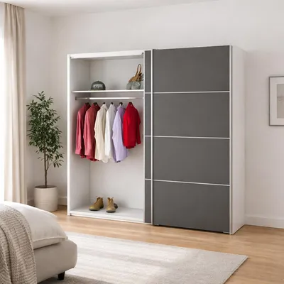 Image de Accadia - Armoire 2 Portes, 182x202h cm Gris, 2 Étagères