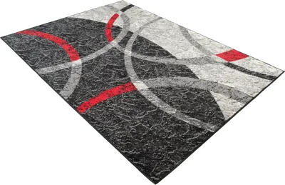 Produktbild von Teppich Wohnzimmer Schlafzimmer Kurzflor Modern Design Schwarz Rot Grau Meliert  140 x 200 cm