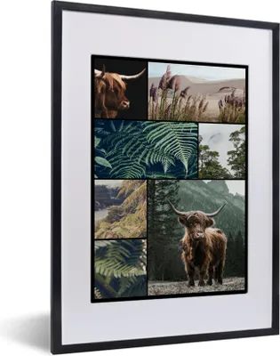 Produktbild von MuchoWow® MuchoWow® Gerahmtes Poster Schottische Hochlandrind - Collage - Pflanzen - Natur 30x40 cm - Poster mit zchwarzem Bilderrahmen - Wandposter Schlafzimmer