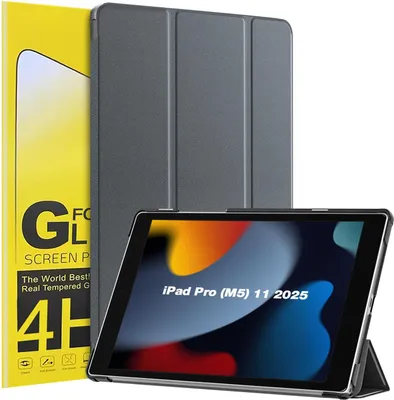 Produktbild von Schutzhülle + 2x 4H Displayfolie für Apple iPad Pro 8. Gen (M5) 2025 11 Zoll Cover Case Schutz Tablet Farbe: Grau