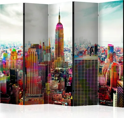Produktbild von Akusticher Raumteiler New York Foto Paravent 225x172 cm beidseitig auf Vlies-Leinwand bedruckt Akustikschaum Trennwand Spanische Wand Sichtschutz Home Office Amerika Stadt USA d-C-0118-z-c