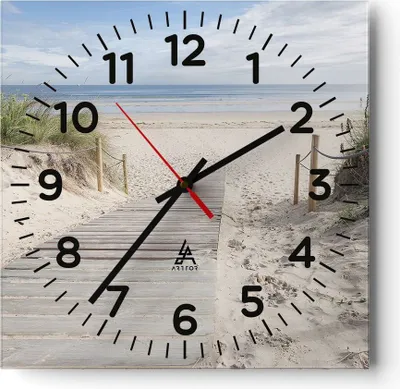 Produktbild von Wanduhr - Quadrat - Glasuhr - Strand Düne Eintritt - 30x30cm - Schleichendes Uhrwerk - Lautlos - zum Aufhängen bereit - Dekoration Modern - Wanddekoration aus Glas - C4AC30x30-4188