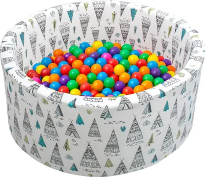 Produktbild von Aga Bällebad für Baby ab 1 Jahr, Rundes Weiches Schaumstoff Bällepool mit 200 Bälle, 90x40 cm Ballgrube Spielzeug für Kleinkinder,
