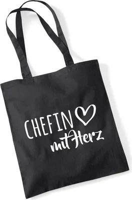 Produktbild von Huuraa Jutebeutel Chefin mit Herz 10 Liter Black Baumwolle Tasche Geschenkidee