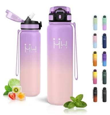 Productafbeelding van JAPORIA drinkfles met rietje, 1 liter, BPA-vrij, geschikt voor koolzuurhoudende dranken, geïsoleerd