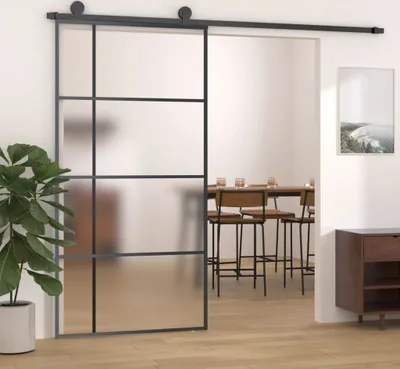 Zdjęcie produktu dla vidaXL Drzwi przesuwne ESG szkło i aluminium matowe 102,5x205 cm czarne