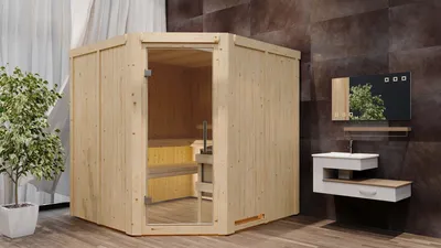 Produktbild von Karibu Sauna Heimsauna Innensauna KALLE 6 68mm Wandstärke 196 x 196 cm Sparset mit Ofen und Steuergerät