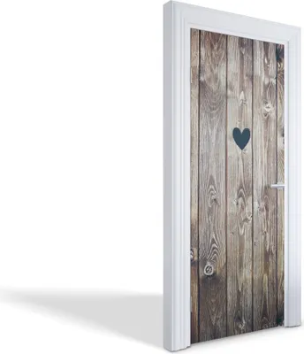 Produktbild von Türdeko Aufkleber Selbstklebende Wandsticker Personalisiert - Herz aus Holz - 85 x 205 cm