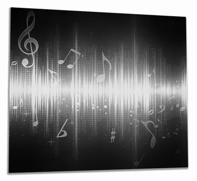 Produktbild von Wallario Herdabdeckplatte aus Glas, Größe 60 x 52 cm 1-teilig, Motiv Noten der Musik in schwarz und weiß
