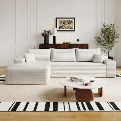 Produktbild von Modulares Ecksofa ohne Armlehnen, 270 cm, L-Form, tiefe Sitzfläche, ohne Montage, Kompaktsofa (weiß)