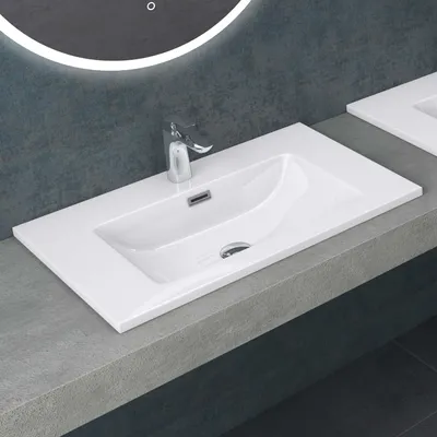 Produktbild von Mai & Mai Einbauwaschbecken, BTH: 70x48x14cm, Design Waschbecken aus Mineralguss in Weiß colossum02