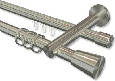 Produktbild von Interdeco Rundrohr-Innenlaufstange, Gardinenstange (Kombination) Edelstahl-Optik Modell Platon Sitra, 20 mm Ø 2-läufig, 480 cm (geteilt)